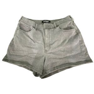 Express Gray Denim Shorts Stretch Super high Rise Shortie Size 14